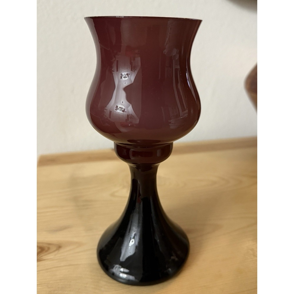 Vintage Deep Cranberry Colored Glass Goblet Vase‎ With White Interior